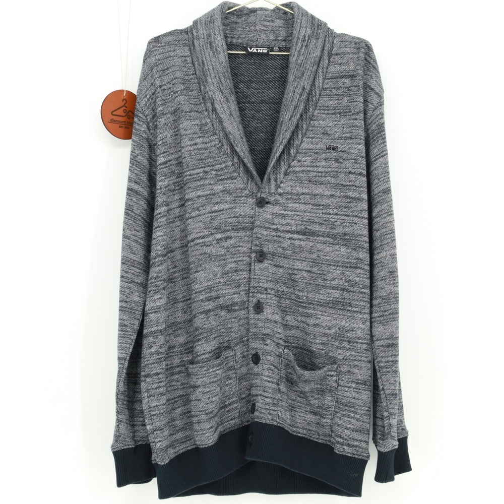 Vans Off The Wall Mens XXL Gray Marl Shawl Collar Button Front Cardigan Sweater